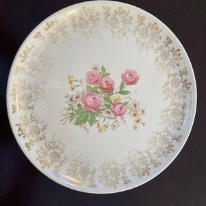 Vintage French Saxon China Plate with 22K Gold and Pink Floral Detailing
